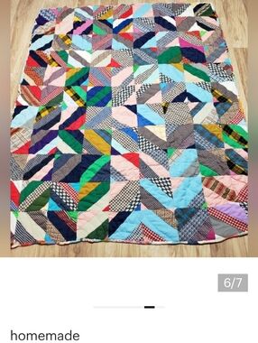 Vintage Patchwork Crazy Quilt Reversable Double Sided Heavy Homemade 80in By 65i